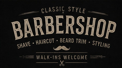 Sign reading Classic Style Barbershop — shave, haircut, beard trim, styling — walk-ins welcome